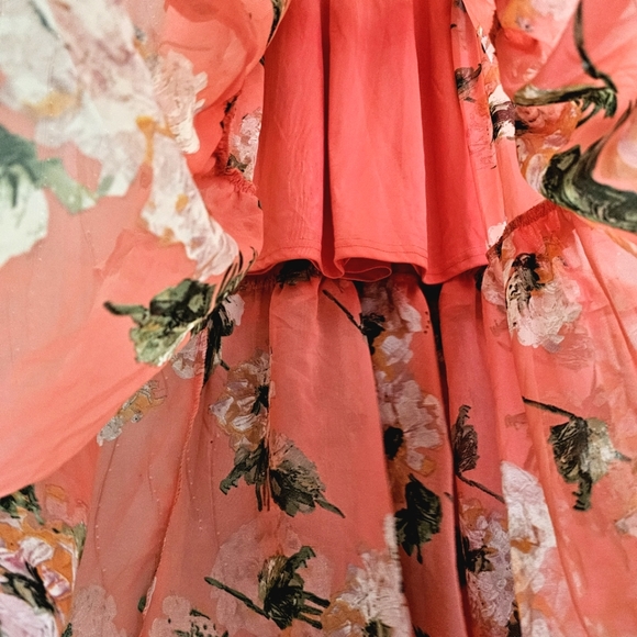 Nwot Stylish Nature Coral Pink Floral Smocked Elastic Bodice Tiered Maxi… - Picture 8 of 15
